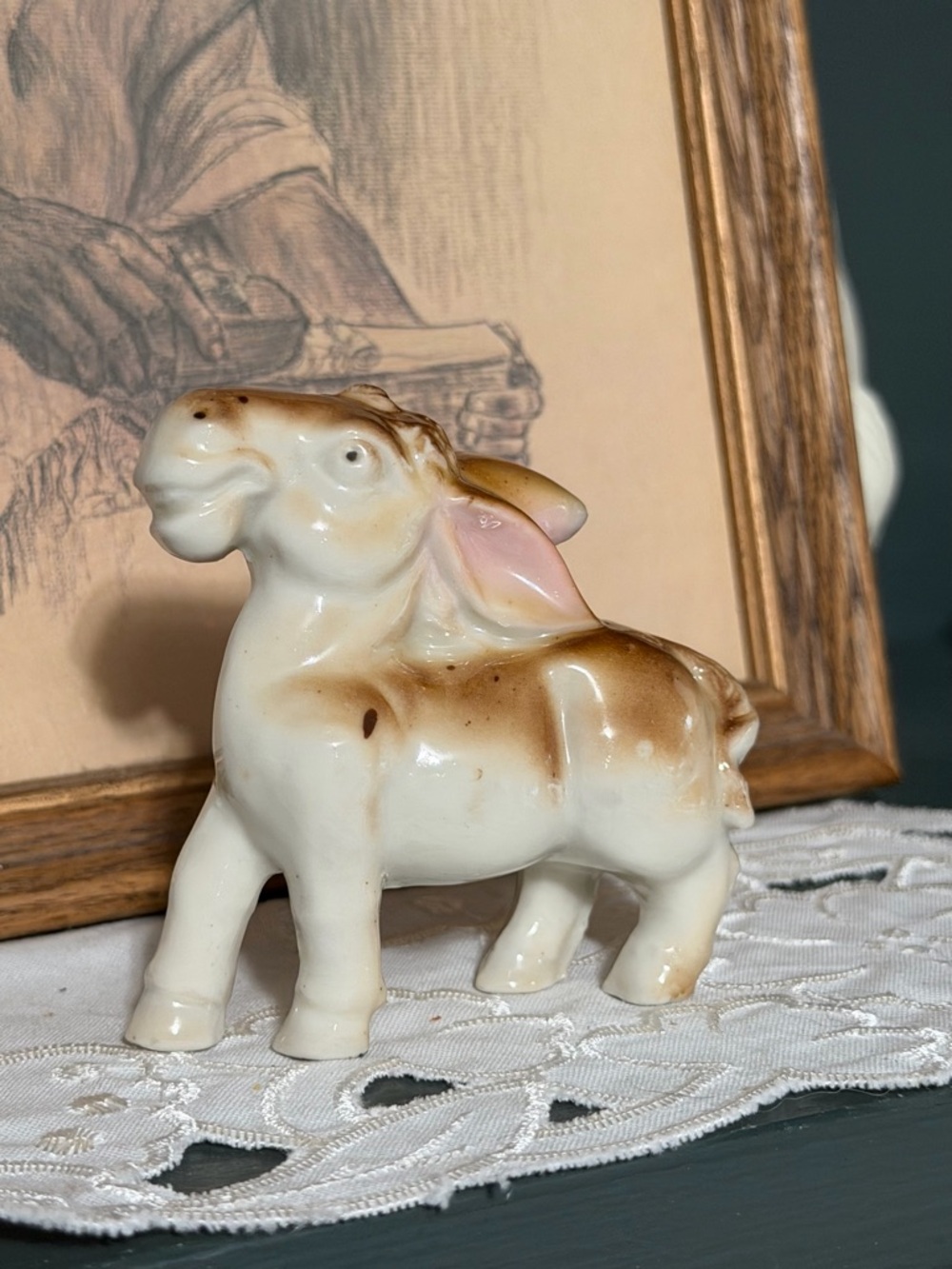 Ceramic Donkey Figurine in Cream and Brown